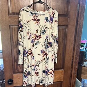 Floral Long Sleeve Dress - Cream and Purple